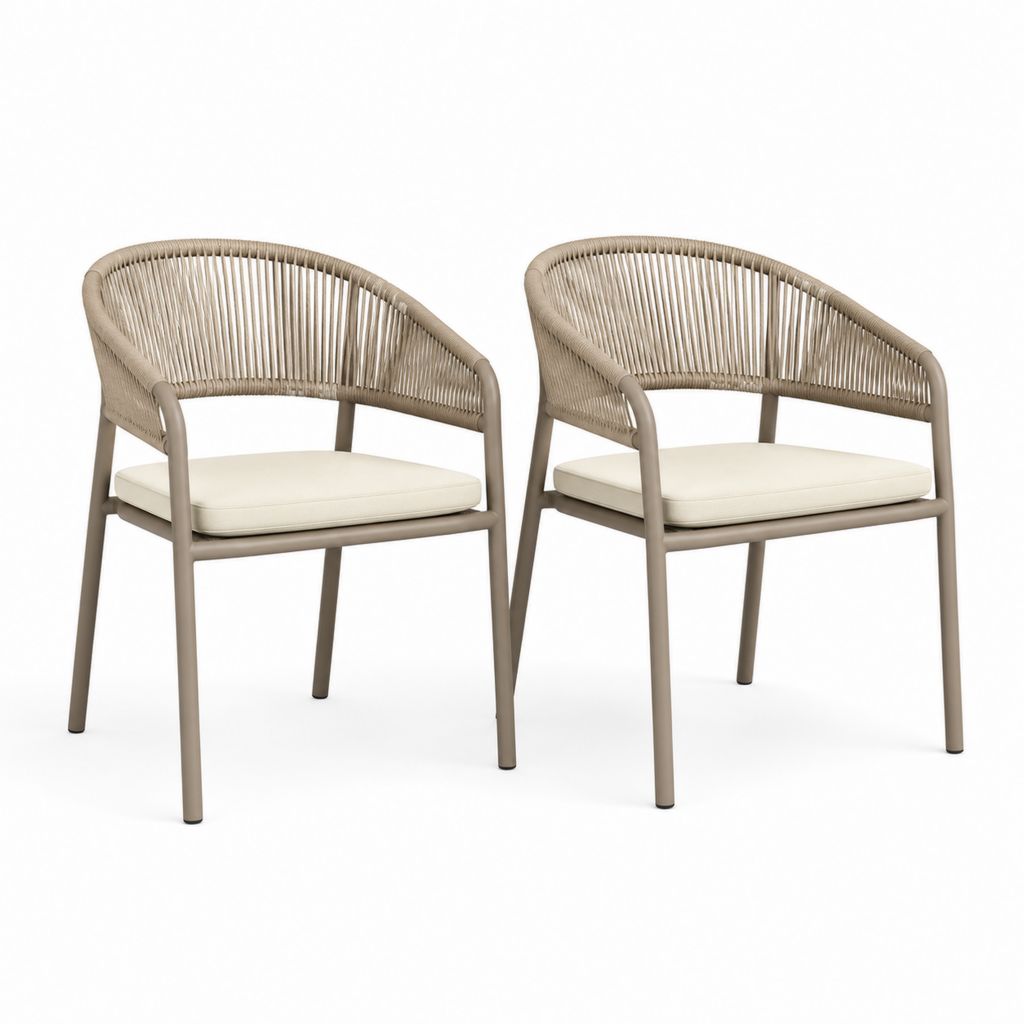 Set di 2 sedie da giardino beige in acciaio e corda sintetica con cuscini 58 x 60 x 80 cm