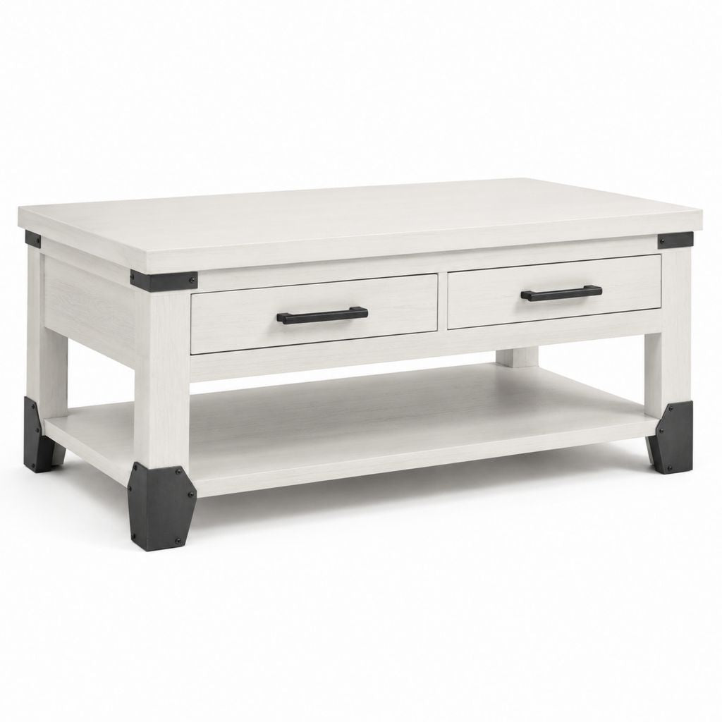 Tavolino da caffè bianco in MDF rettangolare con 2 cassetti e ripiano 110 x 60 x 45 cm