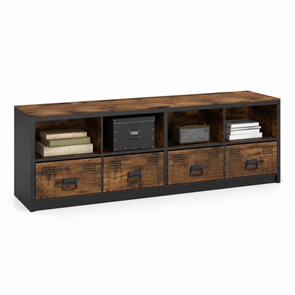 Mobile TV industriale marrone rustico e nero in MDF e acciaio rettangolare 160 x 40 x 60 cm