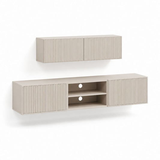 Set mobile TV sospeso con pensile beige in MDF rettangolare 180 x 40 x 45 cm e 160 x 30 x 40 cm