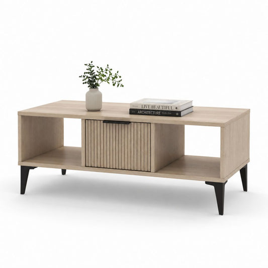 Tavolino da caffè rettangolare rovere chiaro in pannello MDF 120 x 60 x 45 cm