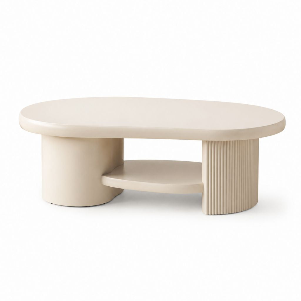 Tavolino da caffè ovale beige in MDF 100 x 60 x 45 cm