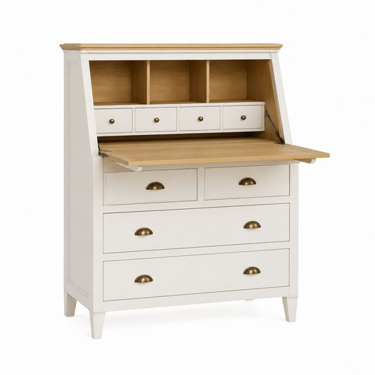 Scrivania secrétaire con ribalta bianca e rovere in MDF 90 x 45 x 120 cm