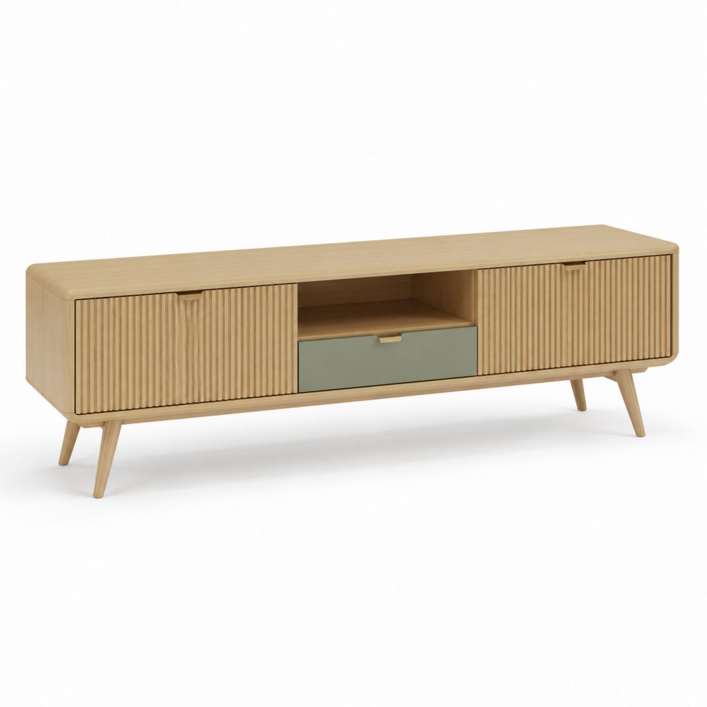 Mobile TV con ante scorrevoli rovere chiaro e verde salvia in MDF 160 x 40 x 55 cm