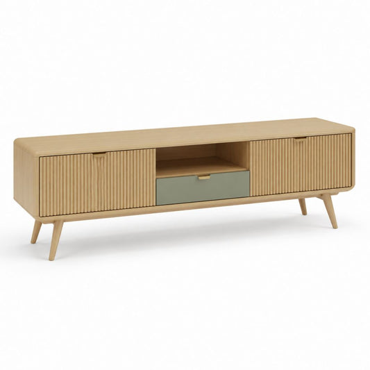 Mobile TV con ante scorrevoli rovere chiaro e verde salvia in MDF 160 x 40 x 55 cm