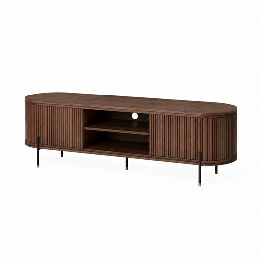 Mobile TV marrone in MDF effetto noce con ante scorrevoli e ripiani 180 x 40 x 55 cm