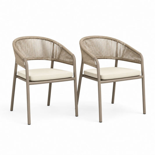 Set di 2 sedie da giardino beige in acciaio e corda sintetica con cuscini 58 x 60 x 80 cm