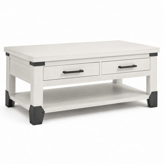 Tavolino da caffè bianco in MDF rettangolare con 2 cassetti e ripiano 110 x 60 x 45 cm