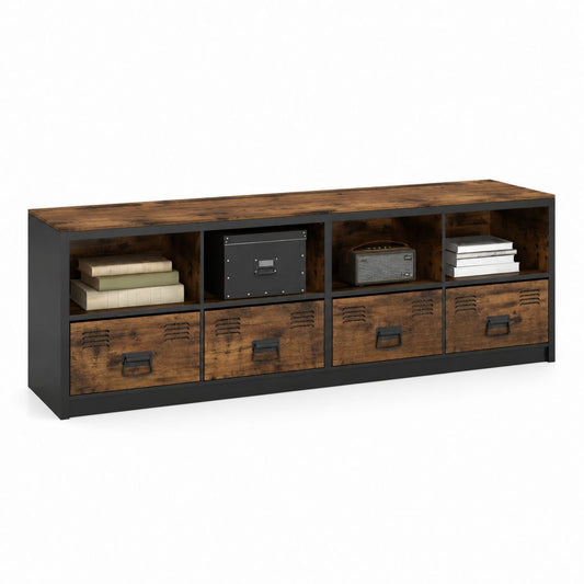 Mobile TV industriale marrone rustico e nero in MDF e acciaio rettangolare 160 x 40 x 60 cm