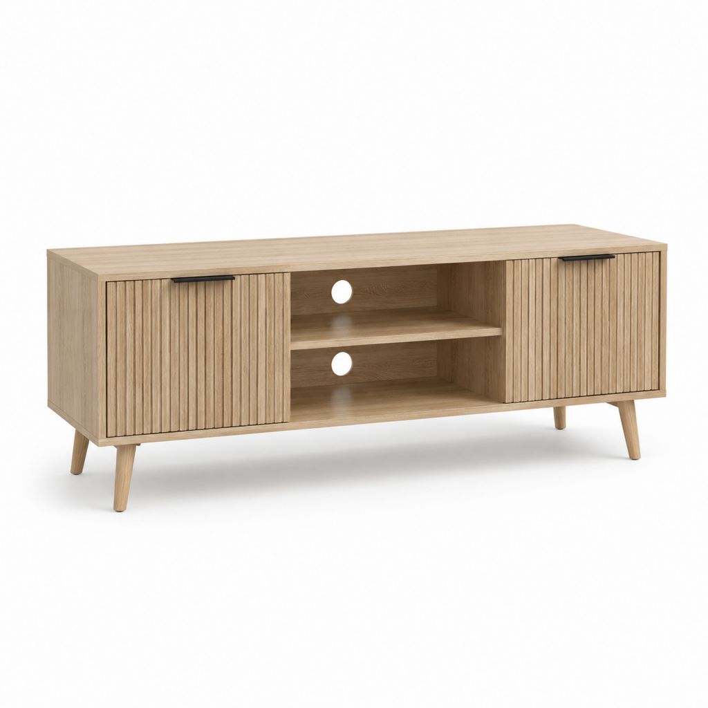 Mobile TV rettangolare rovere naturale in pannello truciolare 140 x 40 x 60 cm con 2 ante e 2 vani aperti