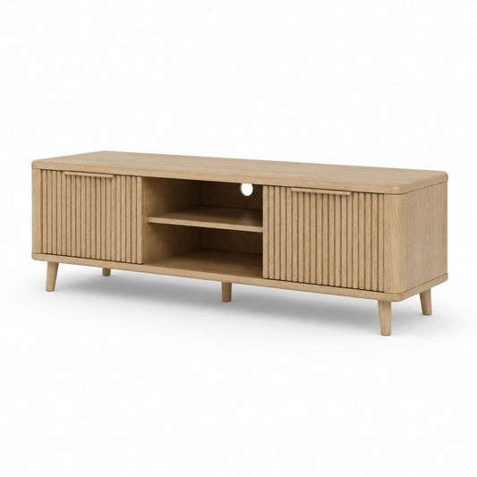 Mobile TV rettangolare con ante scorrevoli in MDF impiallacciato rovere naturale 160 x 40 x 55 cm