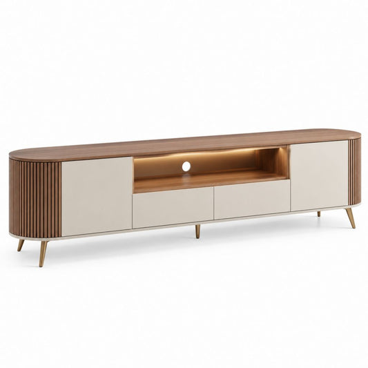 Mobile TV basso noce e beige in MDF impiallacciato con LED 200 x 40 x 55 cm