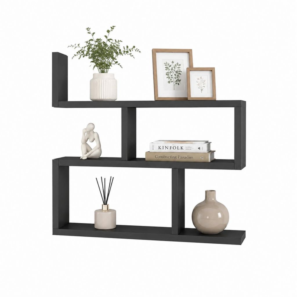 Scaffale da parete nero in MDF rettangolare 120 x 20 x 80 cm
