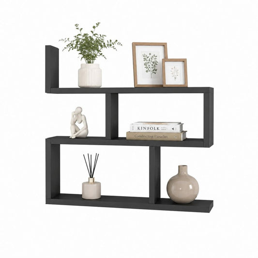 Scaffale da parete nero in MDF rettangolare 120 x 20 x 80 cm