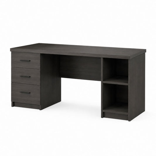 Scrivania da ufficio rettangolare grigio antracite in pannello truciolare 120 x 60 x 75 cm con 3 cassetti e 2 vani aperti