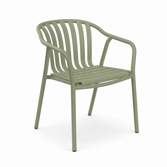 Sedia da giardino con braccioli verde in acciaio verniciato a polvere 55 x 58 x 80 cm