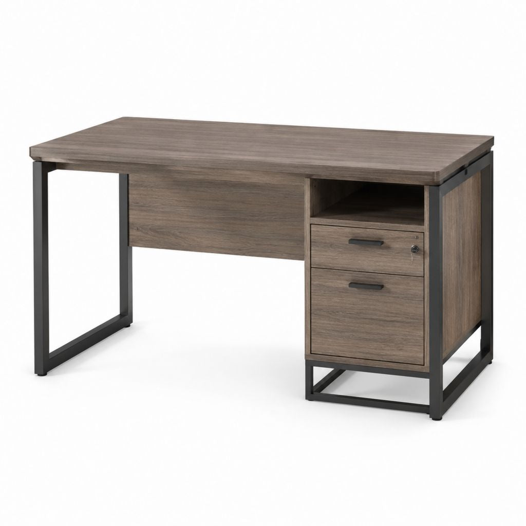 Scrivania tradizionale con 2 cassetti noce grigio in pannello truciolare e acciaio 120 x 60 x 75 cm