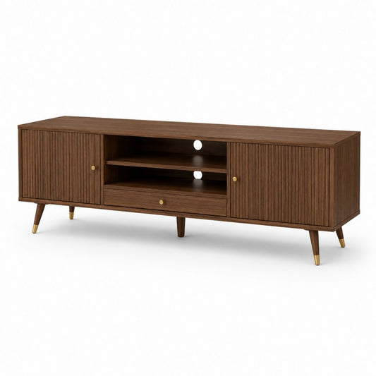 Mobile TV noce in MDF impiallacciato con ante scanalate 180 x 40 x 60 cm