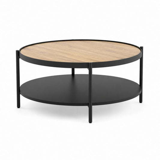 Tavolino da caffè rotondo nero e rovere in acciaio e MDF Ø80 x 45 cm