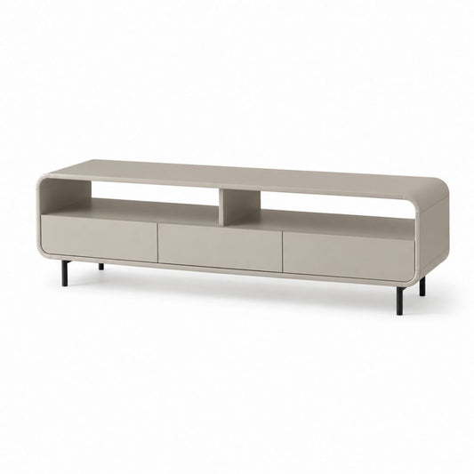 Mobile TV basso tortora in MDF con struttura arrotondata 180 x 40 x 55 cm