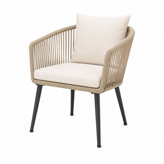 Sedia da giardino con braccioli beige in corda PE e acciaio 58 x 60 x 82 cm