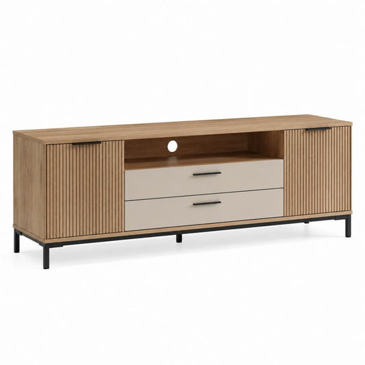 Mobile TV con 2 ante e 2 cassetti noce e beige in pannello truciolare 160 x 40 x 60 cm