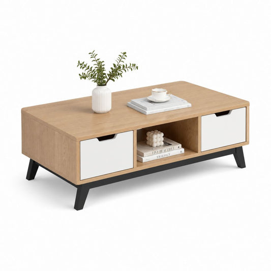 Tavolino da caffè rettangolare rovere e bianco in pannello truciolare 120 x 60 x 45 cm