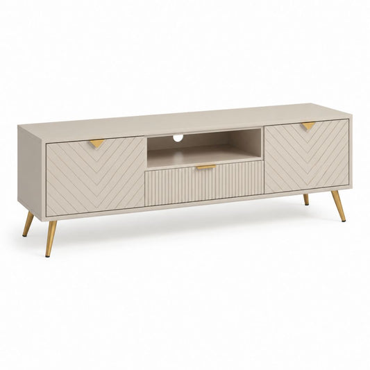 Mobile TV basso beige in MDF con gambe in acciaio 160 x 40 x 60 cm